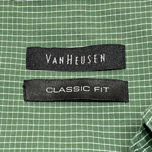 Van Heusen Shirt Men's Large Short Sleeve Classic Fit Button Down Green Grid EUC - Picture 6 of 7